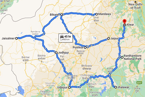 Rajasthan Road Trip Map