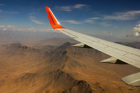 Kam Air flight over the Hindu Kush Mountains in Afghanistan.