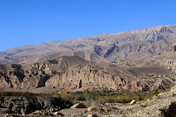 Bamyan niches as seen from Shahr-e Gholghola/ City of Screams which was attacked by Genghis Khan in the 13th Century.