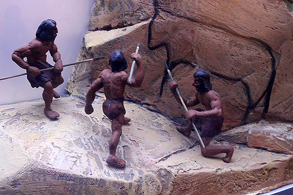 Simulation of how petroglyphs were perhaps used by Stone Age men to hone their hunting skills. [Gobustan National Park Museum]