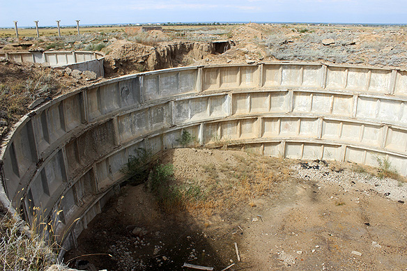 Enormous concrete pits [17 in total] at the Chagan airbase served as refuelling tanks.