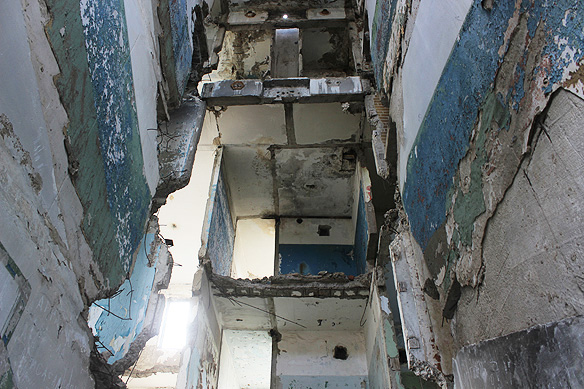 Homes of the Chagan airbase garrison with collapsed staircases were stripped bare after they were abandoned in 1994. Just 30 years ago, there were families and children living here.
