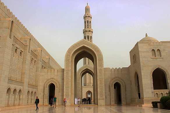 Sultan Qaboos Grand Mosque's staggering statistics: 416,000 sq. metres, 20,000 worshippers, five minarets, and a Persian carpet with 1,700 million knots.