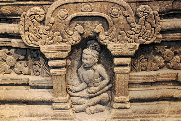 Ascetic reading a manuscript, Pedestal, 7th – 8th Century, Sandstone, My Son E1. [National Treasure]