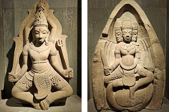 Shiva [left] and Brahma seated on a swan [right], 11th Century, Sandstone, Thap Mam.