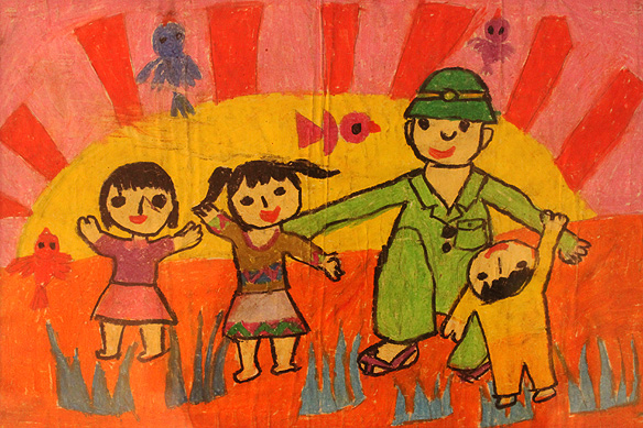 'The Soldier of all Ethnicities' by Le Thu Thao [Age 8], Crayon on paper. [War Remnants Museum, Ho Chi Minh City]