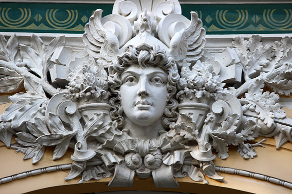 Exuberant stucco embellishments on the facade of Saigon's Central Post Office [1891].