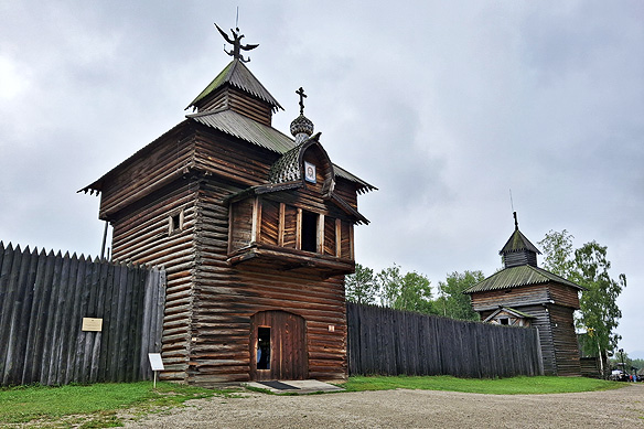 A 17th Century village Kremlin's watchtower at the Taltsy Architectural and Ethnographic Museum located between Irkutsk and Lake Baikal.