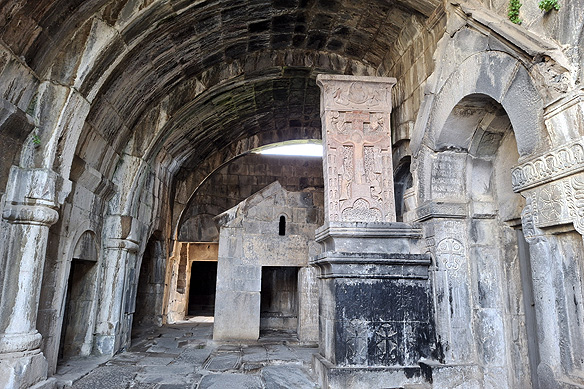 The 13th Century Holy Saviour khachkar still stands in its original setting in Haghpat Monastery.