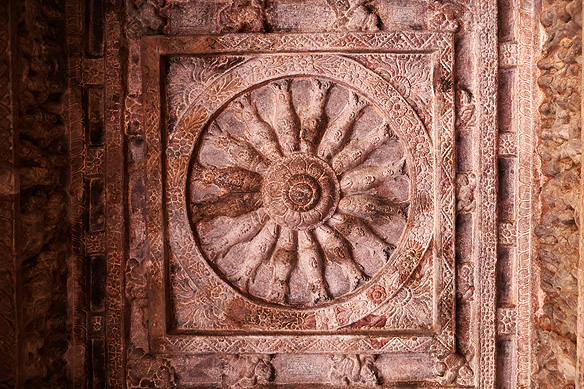 Matsya Chakra [Fish Wheel] on the ceiling of Cave 2's veranda, also known as Mukhamantapa.