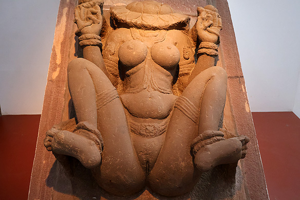 Lajjagauri, an 8th Century lotus-headed goddess of fertility at the Badami Museum is typical of tribal sculpture in the Deccan during the first millennium CE. This effigy was discovered in a cave, 8 kilometres from Badami.