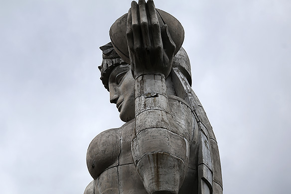 Kartlis Deda, the 'Mother of Georgia' statue in Tbilisi holds wine in one hand for her friends and a sword in the other for her enemies. She is one of four sword-wielding motherland monuments erected during Soviet times to represent national identity. The others are in Armenia, Kyiv, and Russia.