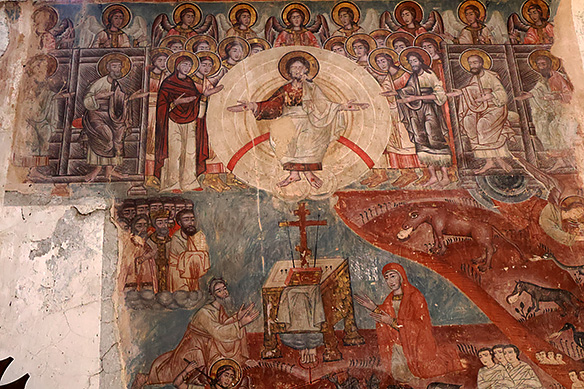 Detail, 17th Century fresco inside the Church of the Assumption, Ananuri Fortress. The fresco depicts the purgatory, a popular theme in Christian iconography.
